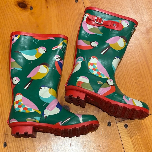 Mini Boden Other - MINI BODEN 35 Bird Print Wellies Rain Boots Rubber Slosher Liner